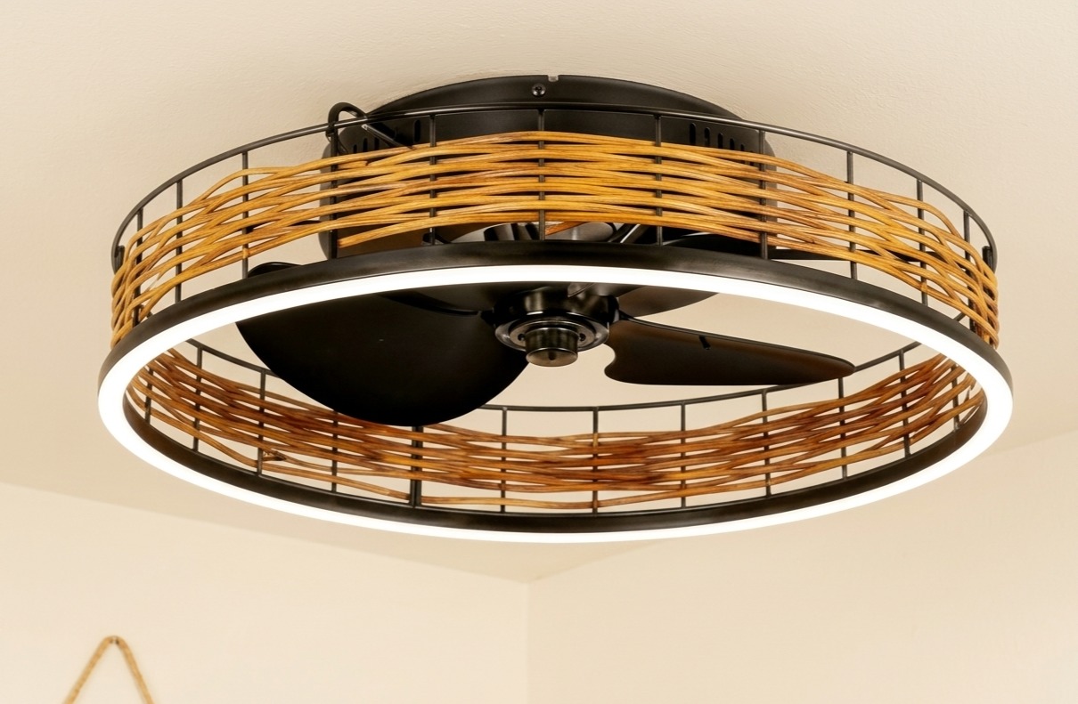 Black Rattan Wood Fandelier